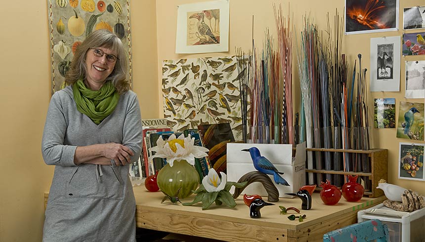 Glass artists Molly Stone in her studio at Cohn-Stone Studios